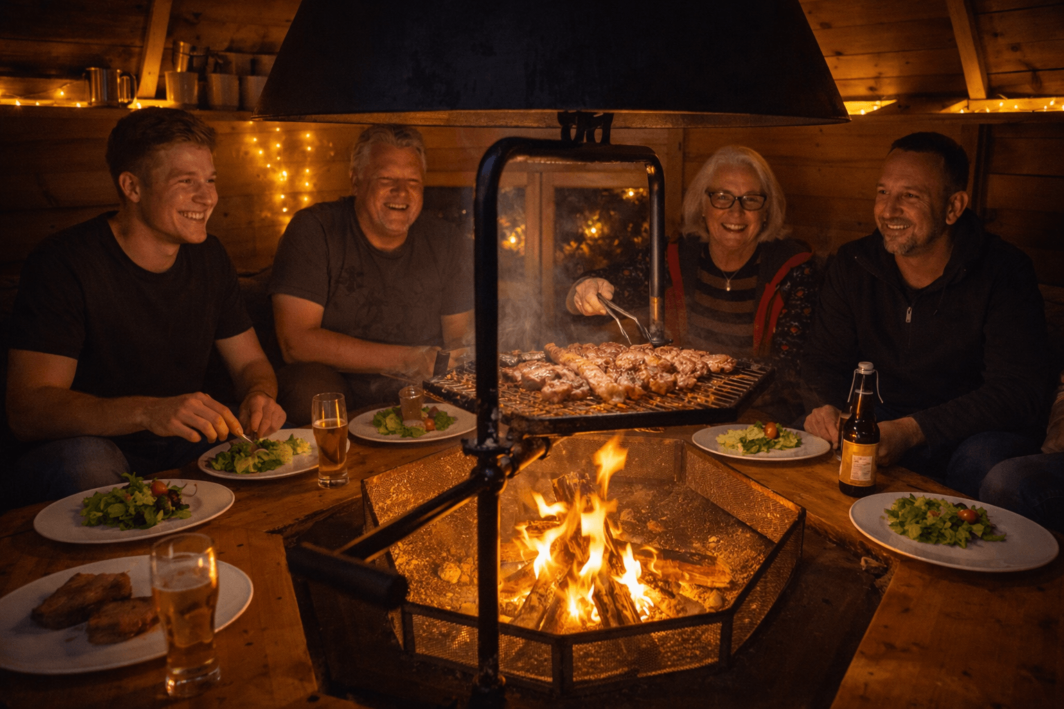 Geselliges Grillen in der Grillhütte mit Freunden und Familie