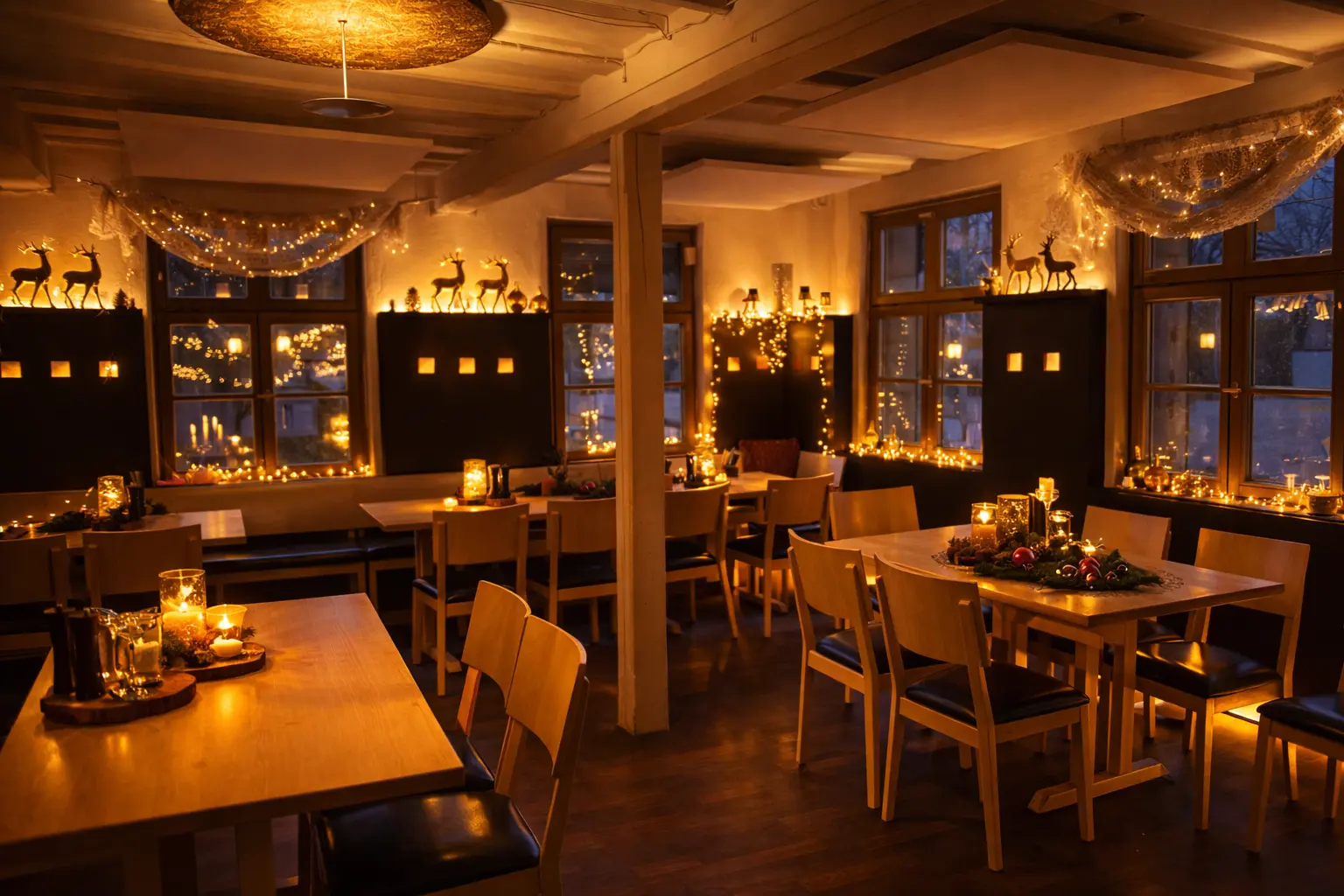 Festlich gedeckter Tisch mit Blumen und Kerzen im Restaurant Gasthof Ritter St. Georg